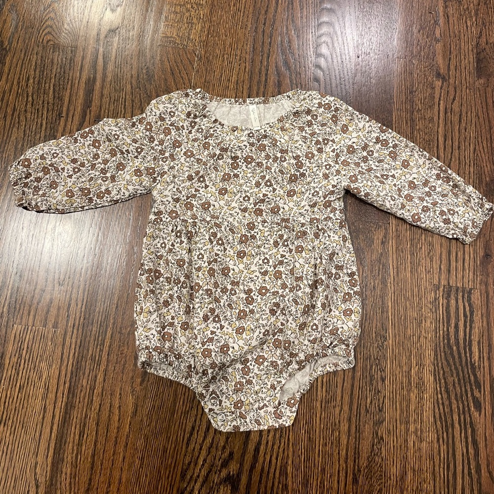 Rylee + Cru Floral Long Sleeve One-Piece in Cream, Brown, Yellow